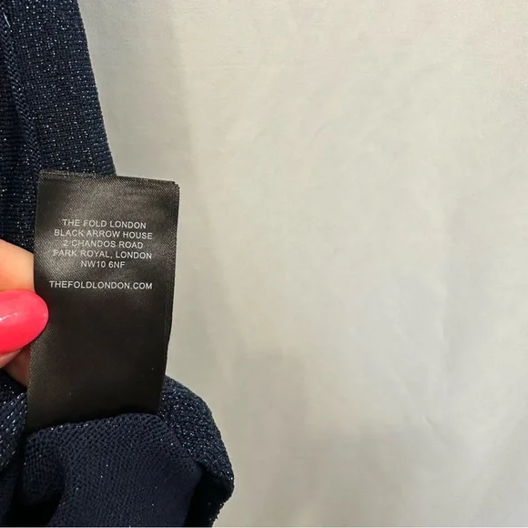 THE FOLD London Lumia Knitted Long Sleeve Pleated Midi Dress in Metallic Blue - Picture 14 of 16